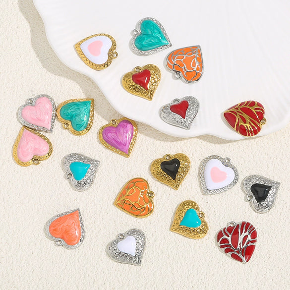Wholesale Stainless Steel Love Heartshaped Oil Drop Enamel Handmade Pendant Jewelry Accessories