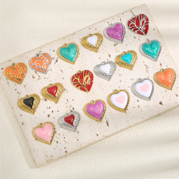 Wholesale Stainless Steel Love Heartshaped Oil Drop Enamel Handmade Pendant Jewelry Accessories