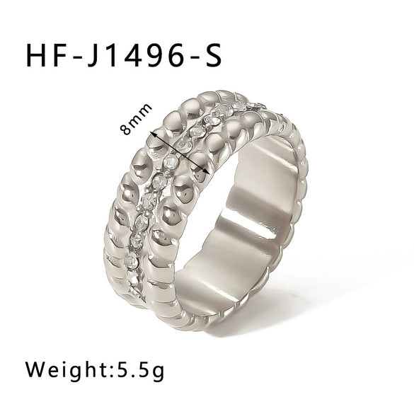 Wholesale Stainless Steel Love Inlaid Zircon Croissant Five Pointed Star Couple Ring With 18K Vacuum Plating In Furnace