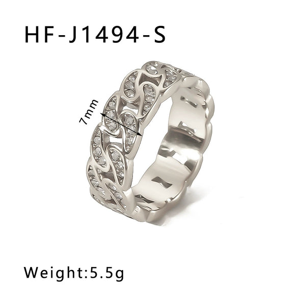 Wholesale Stainless Steel Love Inlaid Zircon Croissant Five Pointed Star Couple Ring With 18K Vacuum Plating In Furnace