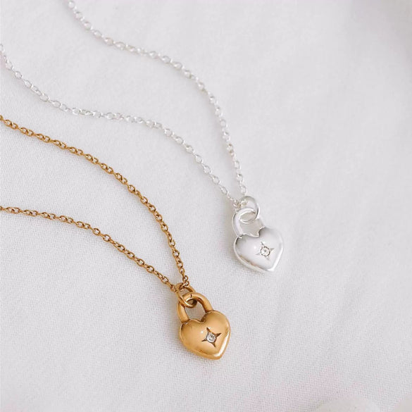 Wholesale Stainless Steel Love Lock Heart Shape Necklace Furnace Vacuum Plated 18K Gold Color