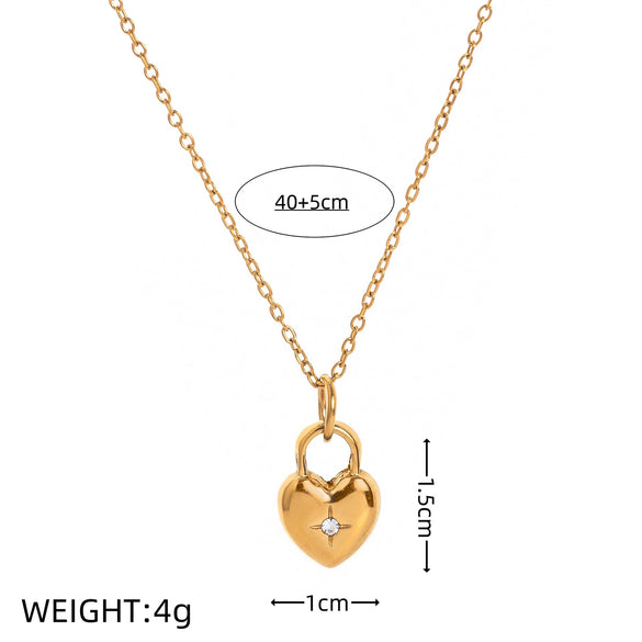 Wholesale Stainless Steel Love Lock Heart Shape Necklace Furnace Vacuum Plated 18K Gold Color