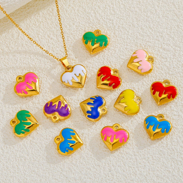 Wholesale Stainless Steel Love Peach Heart Pendant Jewelry Accessories With Oil Dropping Pattern Handmade