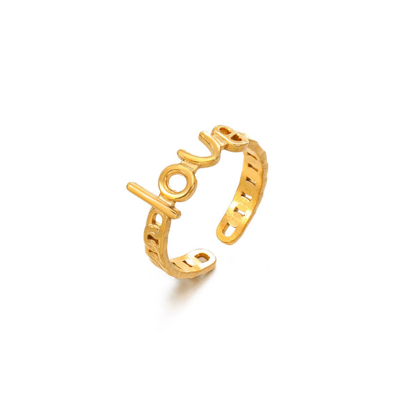 Wholesale Stainless Steel Love Ring For Women 18K Gold Plated Open Adjustable With Letter Pattern