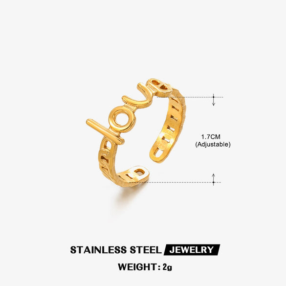 Wholesale Stainless Steel Love Ring For Women 18K Gold Plated Open Adjustable With Letter Pattern