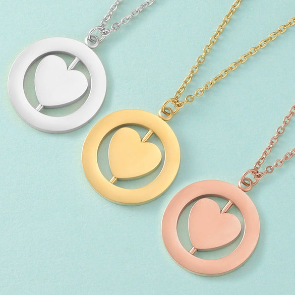 Wholesale Stainless Steel Love Rotatable Double Round Necklace Jewelry Clavicle Chain With Geometric Style