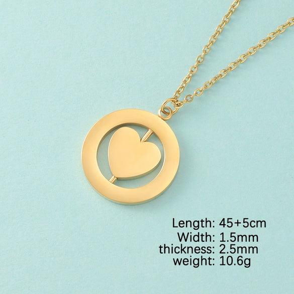 Wholesale Stainless Steel Love Rotatable Double Round Necklace Jewelry Clavicle Chain With Geometric Style