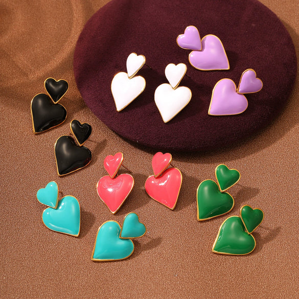 Wholesale Stainless Steel Love Shaped Electroplated Fashionable Women's Earrings