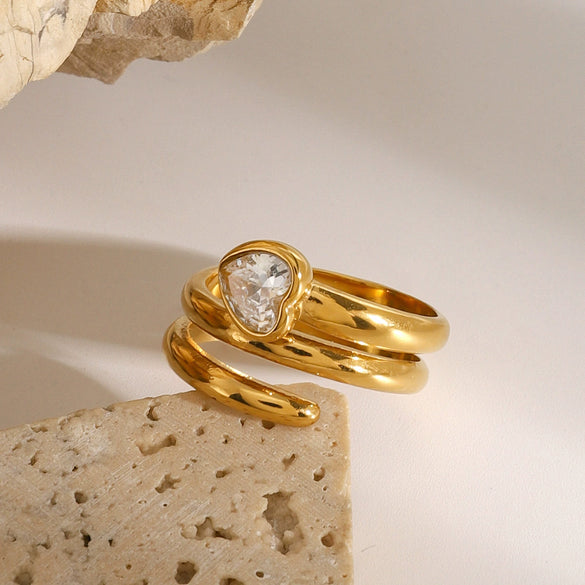 Wholesale Stainless Steel Love Zircon Heart Ring With Electroplating