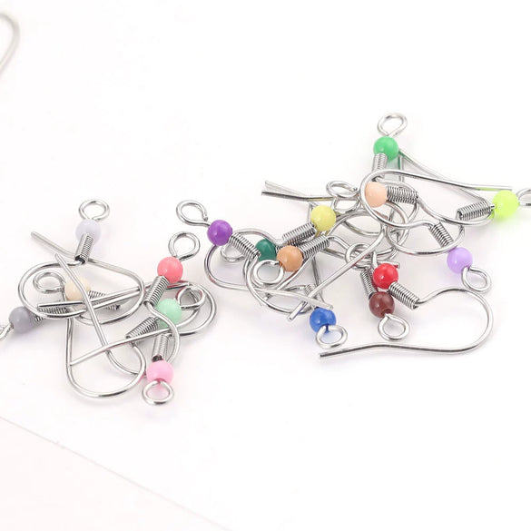 Wholesale Stainless Steel Lovely Totem Pattern Round Bead Ear Hook Spring Ear Hook Color Earrings Accessories With Gold Electroplating