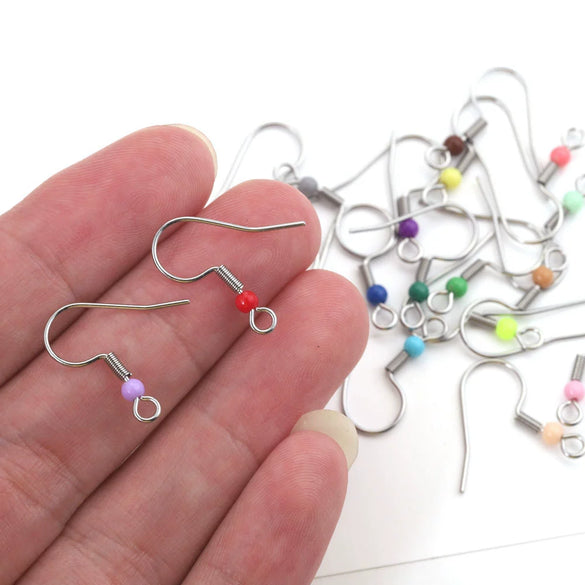 Wholesale Stainless Steel Lovely Totem Pattern Round Bead Ear Hook Spring Ear Hook Color Earrings Accessories With Gold Electroplating