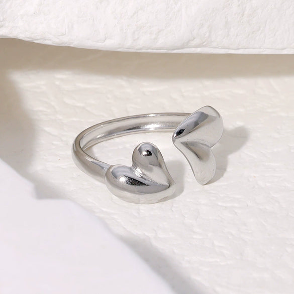 Wholesale Stainless Steel Loveshaped Goldplated Open Ring With Cold Style And Electroplating For Women