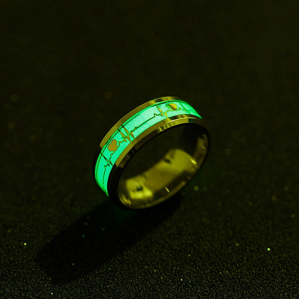 Wholesale Stainless Steel Luminous Heartbeat Ring With Letters Numbers Text Pattern Unisex