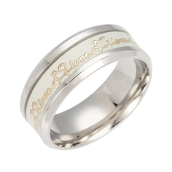 Wholesale Stainless Steel Luminous Lettering Love Couple Ring Electroplated