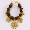 Wholesale Stainless Steel Maillard Retro Brown Beaded Bracelet With Bohemian Sun Pendant For Women