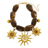 Wholesale Stainless Steel Maillard Retro Brown Beaded Bracelet With Bohemian Sun Pendant For Women