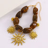 Wholesale Stainless Steel Maillard Retro Brown Beaded Bracelet With Bohemian Sun Pendant For Women