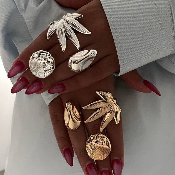 Wholesale Stainless Steel Maple Leaf Ring With Geometric Design And Electroplating For Women