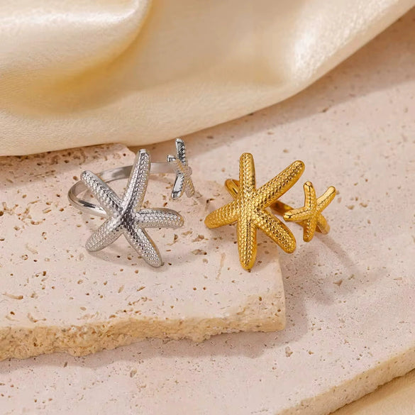 Wholesale Stainless Steel Marine Elements Starfish Open Ring Electroplated For Women