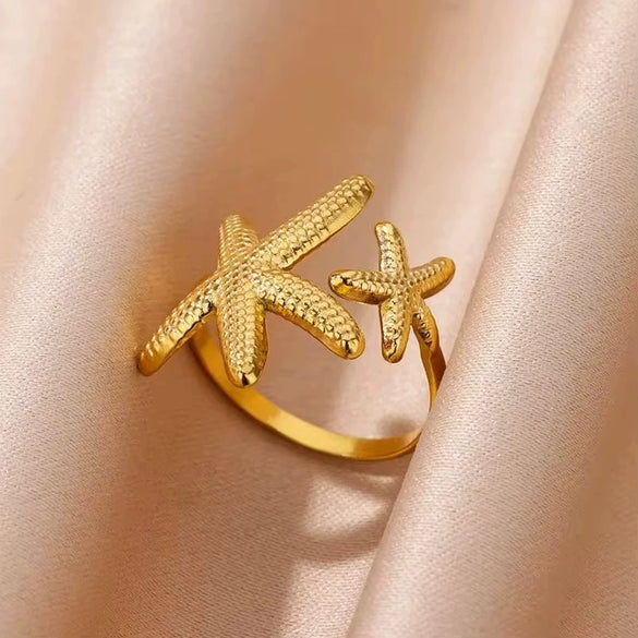 Wholesale Stainless Steel Marine Elements Starfish Open Ring Electroplated For Women