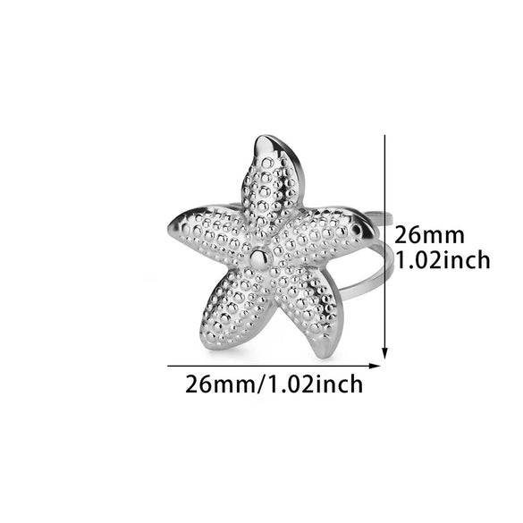 Wholesale Stainless Steel Marine Elements Starfish Open Ring Electroplated For Women