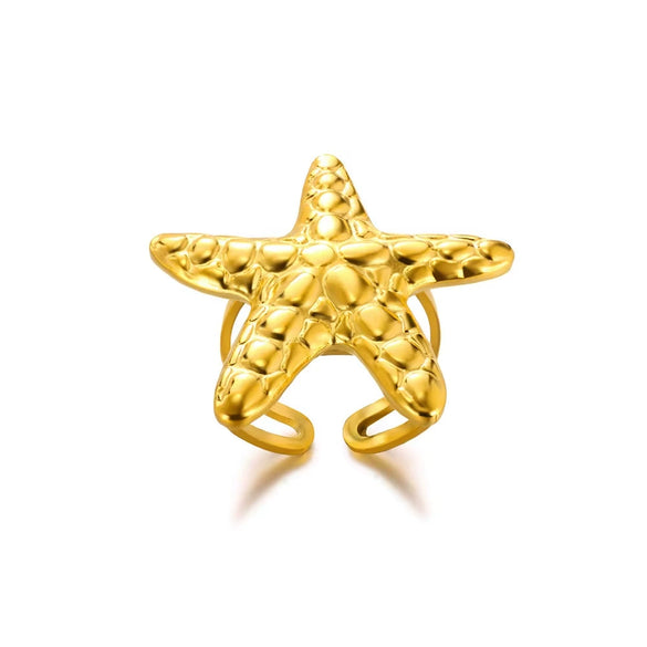Wholesale Stainless Steel Marine Elements Starfish Open Ring Electroplated For Women