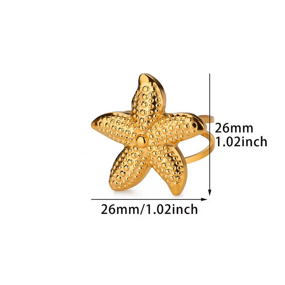Wholesale Stainless Steel Marine Elements Starfish Open Ring Electroplated For Women