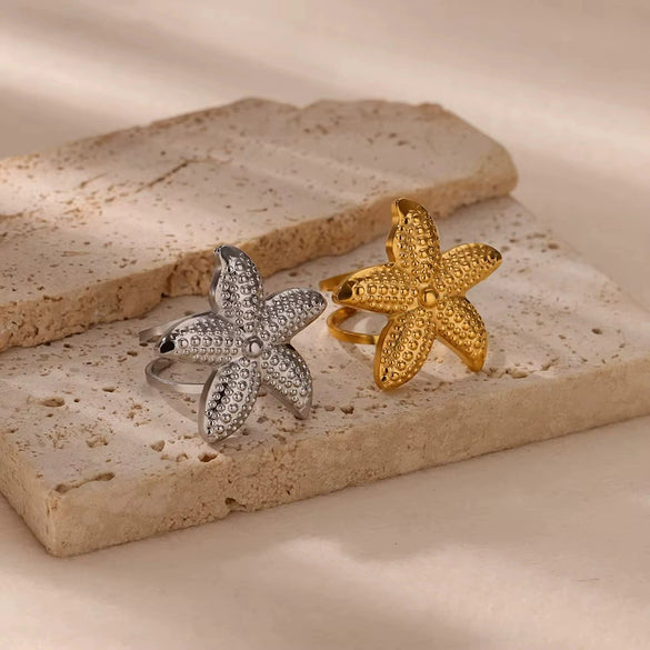 Wholesale Stainless Steel Marine Elements Starfish Open Ring Electroplated For Women