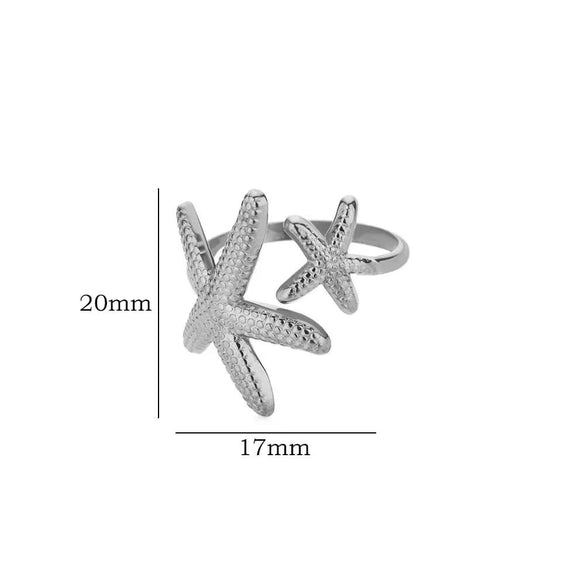 Wholesale Stainless Steel Marine Elements Starfish Open Ring Electroplated For Women