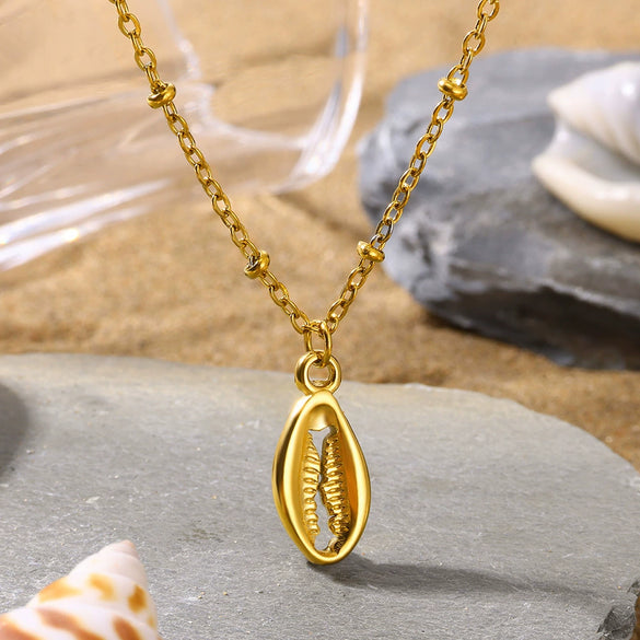 Wholesale Stainless Steel Marine Life Starfish Conch Ins Style Necklace With Geometric Pattern And Electroplating