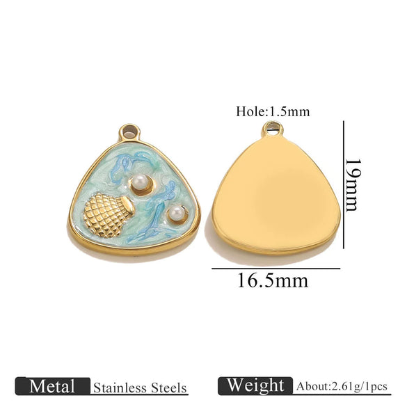 Wholesale Stainless Steel Marine Style Pendants With Shells Mermaids Turtles Square Oval Shapes Electroplated