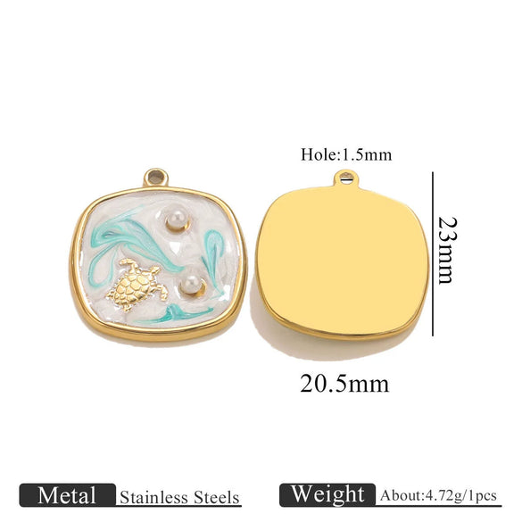 Wholesale Stainless Steel Marine Style Pendants With Shells Mermaids Turtles Square Oval Shapes Electroplated