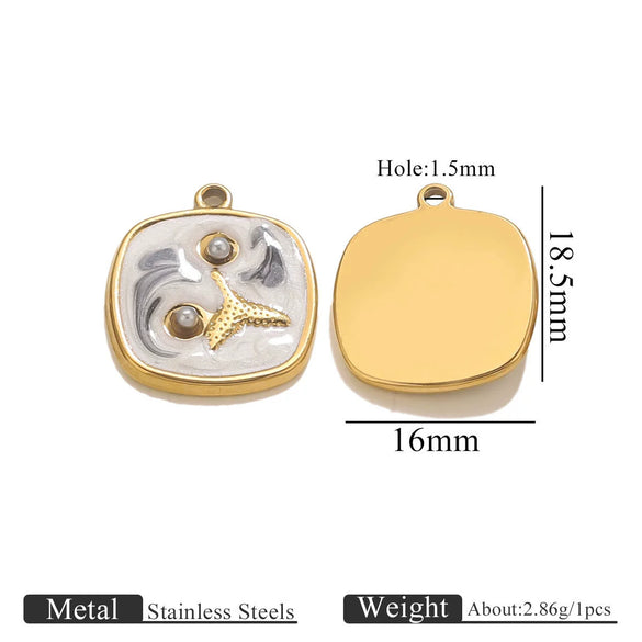 Wholesale Stainless Steel Marine Style Pendants With Shells Mermaids Turtles Square Oval Shapes Electroplated