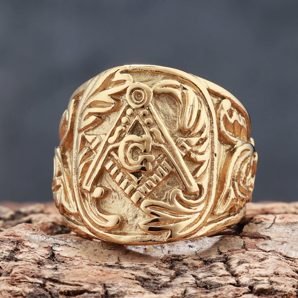 Wholesale Stainless Steel Masonic Ring With Carved Letters Numbers Text And Polish Finish For Men And Women