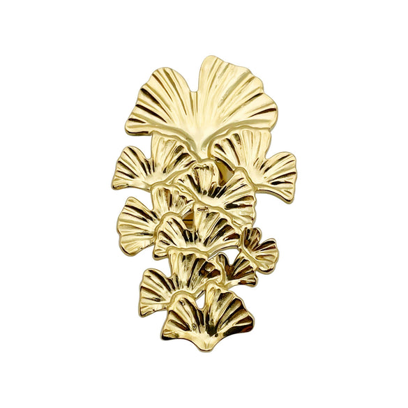 Wholesale Stainless Steel Medievalstyle Ginkgo Leaf Stacked Long Earrings Plated With Gold