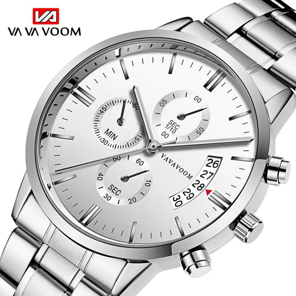 Wholesale Stainless Steel Men's Leisure Quartz Watch With Round Dial Waterproof