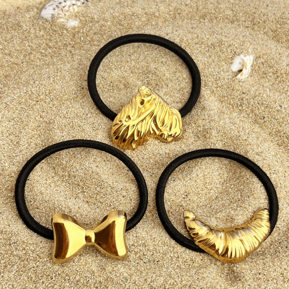 Wholesale Stainless Steel Metal Heartshaped Crescent Geometric Elastic Hair Rope Hair Accessories With Electroplating Treatment