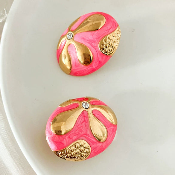Wholesale Stainless Steel Midancient Vintage Oval Drop Earrings With Flower Pattern For Women Electroplated