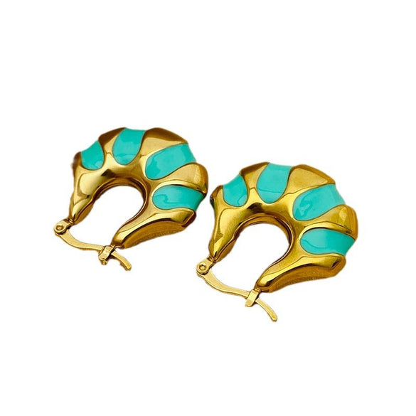 Wholesale Stainless Steel Middle Ancient Style Geometric Ushape Dripping Oil Women's Earrings