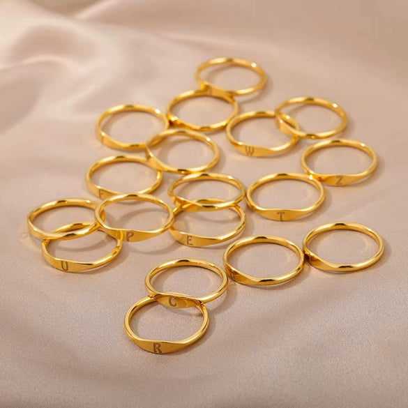 Wholesale Stainless Steel Mini Initial Ring Stacking Style With Letters Electroplated For Men And Women