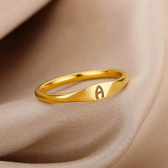 Wholesale Stainless Steel Mini Initial Ring Stacking Style With Letters Electroplated For Men And Women