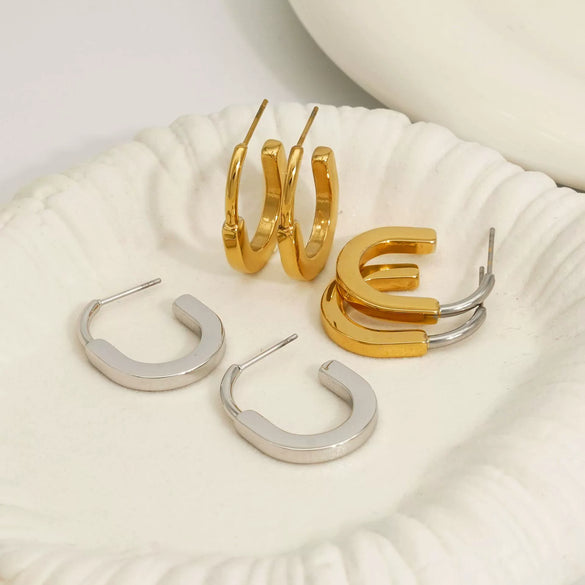 Wholesale Stainless Steel Minimalist Geometric U Shaped Electroplated Women's Earrings