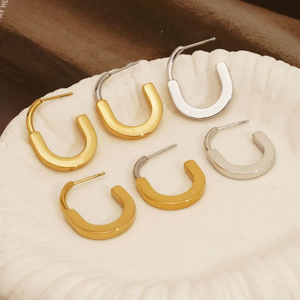 Wholesale Stainless Steel Minimalist Geometric U Shaped Electroplated Women's Earrings