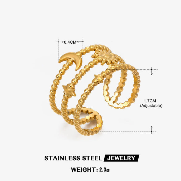 Wholesale Stainless Steel Moon Star Ring With Electroplating For Women