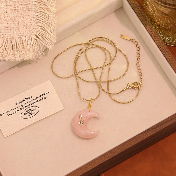Wholesale Stainless Steel Moonshaped Pendant Necklace With Personality And Minimalist Style