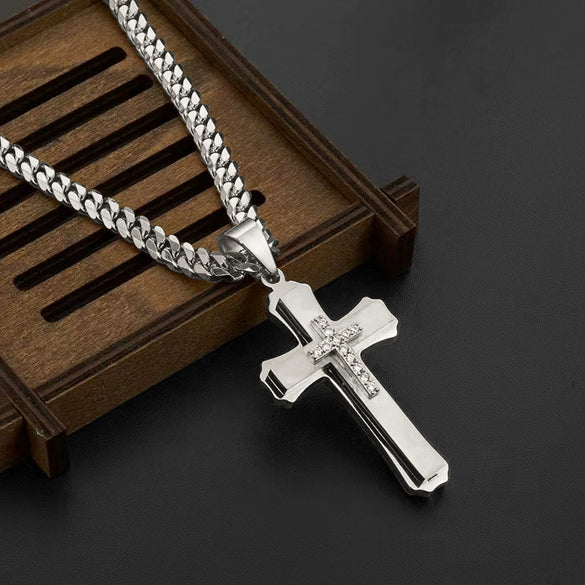 Wholesale Stainless Steel Multilayer Cross Pendant Necklace With Diamond Zircon For Men Exotic Style Jewelry