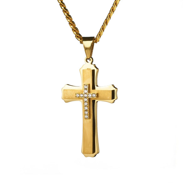 Wholesale Stainless Steel Multilayer Cross Pendant Necklace With Diamond Zircon For Men Exotic Style Jewelry