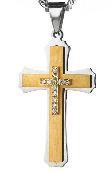 Wholesale Stainless Steel Multilayer Cross Pendant Necklace With Diamond Zircon For Men Exotic Style Jewelry