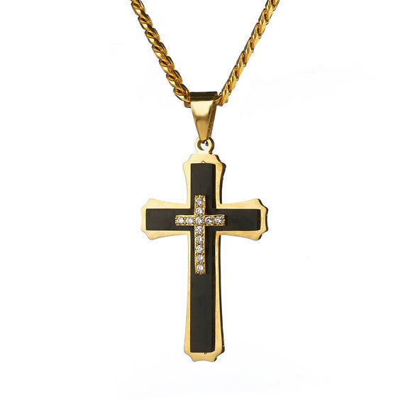 Wholesale Stainless Steel Multilayer Cross Pendant Necklace With Diamond Zircon For Men Exotic Style Jewelry