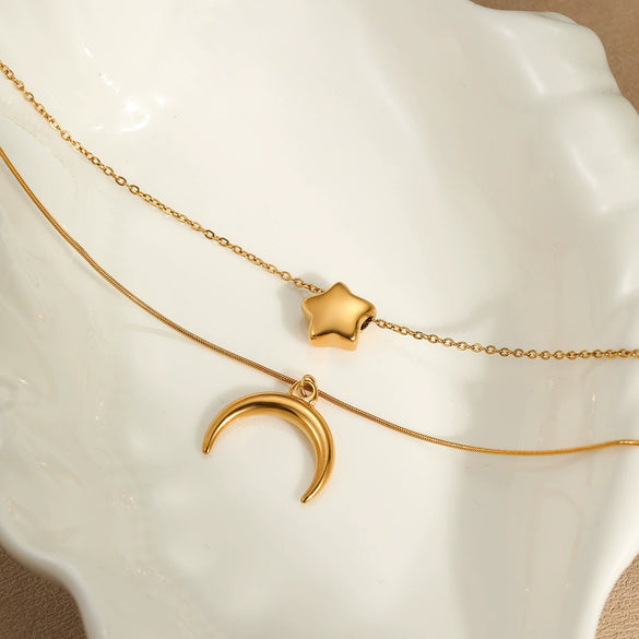 Wholesale Stainless Steel Multilayer Necklace With Star Moon Geometric Pattern And Electroplating Design For Women